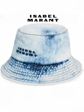 Isabel Marant Giorgia Acid Wash Denim Bucket Hat Light Blue Tie-Dye Sz 57 M NWT